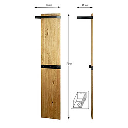 Pegane Garderobe murale, Patère murale en bois massif coloris chêne et métal noir -longueur 35 x profondeur 25 x hauteur 175 cm