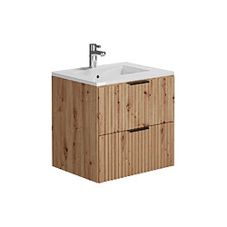 Avis Vente-Unique Meuble de salle de bain suspendu strié avec vasque à encastrer - Naturel clair - 60 cm - ZEVARA