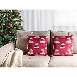 Beliani Lot de 2 coussins GOLDSPRUCE Velours 45 x 45 cm Motif de plante Rouge