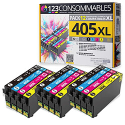 123CONSOMMABLES - 405XL - Cartouches d'encre compatible avec Epson 405XL Workforce Pro WF-3820DWF 3825DWF 4820DWF 4825DWF WF-7830DTWF WF-7835DTWF WF-7840DTWF (3 Noir / 3 Cyan / 3 Magenta / 3 Jaune)