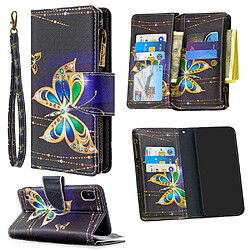 Etui en PU fermeture éclair à motifs avec 9 porte-cartes papillon d'or pour votre Samsung Galaxy A10/M10