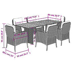 vidaXL Ensemble à manger de jardin coussins 7pcs Noir Résine tressée pas cher