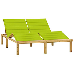 Maison Chic Chaise longue double et coussins | Bain de soleil Relax | Transat vert vif Bois de pin imprégné -GKD98126