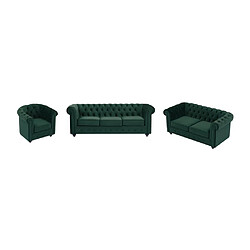 Vente-Unique Canapé 3 places, 2 places et fauteuil en velours vert CHESTERFIELD