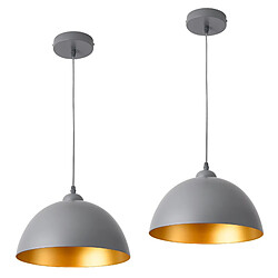 Helloshop26 Lot de 2 lampes à suspension hauteur réglable métal diamètre 30 cm gris doré 03_0005762