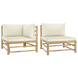 vidaXL Salon de jardin 2 pcs avec coussins blanc crème Bambou 