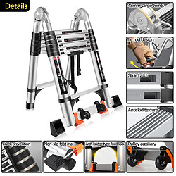 Acheter 4.4M Échelle Télescopique en Aluminium Pliante avec 2 Roulettes (2,2M + 2,2M)