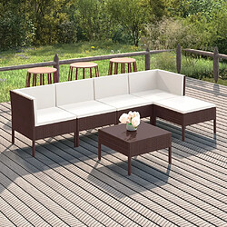 vidaXL Salon de jardin 6 pcs avec coussins Résine tressée Marron