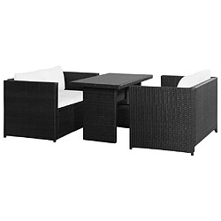 Maison Chic Salon de jardin 3 pcs + coussins - Mobilier/Meubles de jardin - Table et chaises d'extérieur Résine tressée Noir -MN42771