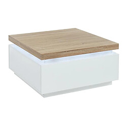 Avis Vente-Unique Table basse HALO II - 2 tiroirs - MDF laqué - Avec LEDs - Blanc et Chêne