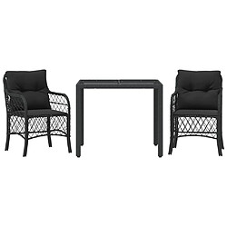 Maison Chic Ensemble de bistro 3 pcs avec coussins,Table + chaises + coussins de jardin noir résine tressée -GKD368901