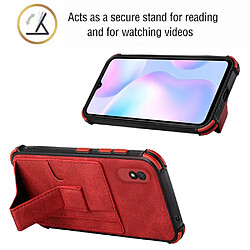 Coque en TPU + PU antichute, rigide avec béquille, porte-cartes rouge pour votre Xiaomi Redmi 9A