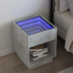 vidaXL Table de chevet avec LED infini gris béton 40x40x50 cm