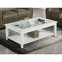 Vente-Unique Table basse GUERANDE - Plateau en verre trempé - Pin blanc