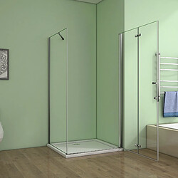 Cabine de douche 80x80x195cm verre anticalcaire avec une barre de fixation de 90cm