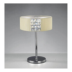 Luminaire Center Lampe de Table Evelyn rond avec Abat jour crème 2 Ampoules chrome poli/cristal