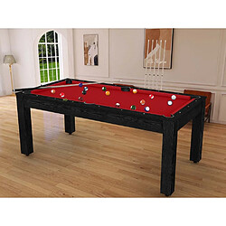 Jardindeco Billard convertible table 8 personnes Arizona + plateau 2 en 1 dinatoire et ping pong noir boisé et rouge (tapis)