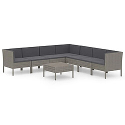 Maison Chic Salon de jardin 8 pcs + coussins - Mobilier/Meubles de jardin - Table et chaises d'extérieur Résine tressée Gris -MN16091