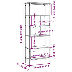 vidaXL Bibliothèque 5 niveaux chêne marron 76x33x188,5 cm pas cher