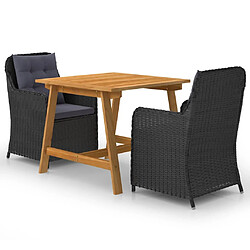 Salle à manger de jardin 3 pcs,Table et chaise à dîner Noir -MN26691