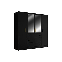 Vente-Unique Armoire 4 portes et 3 tiroirs - Avec miroirs - L196 cm - Noir - LIZANDRO