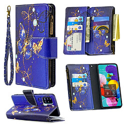 Etui en PU fermeture à glissière d'impression de modèle papillon bleu pour votre Samsung Galaxy A51 SM-A515