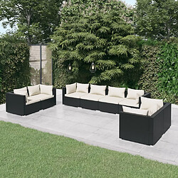 vidaXL Salon de jardin 8 pcs avec coussins Résine tressée Noir