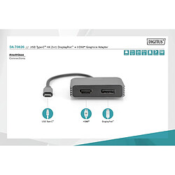 DIGITUS USB-C - DP + HDMI Adapter, 20 cm 4K/30Hz, Silber, Aluminium GehÃ¤use pas cher