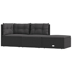 vidaXL Salon de jardin 3 pcs avec coussins Noir Résine tressée