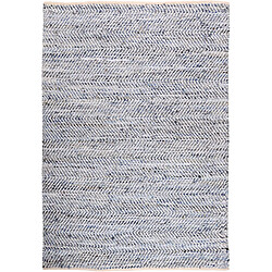 The Rug Republic Tapis cuir et coton blanc et bleu Atlas 85 x 55 cm.