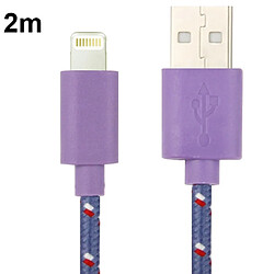 Wewoo Câble Violet pour iPhone 6 et 6 Plus, 6s 6s Plus, 5 5S 5C de charge de transfert de données USB en nylon de style 2m,