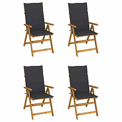 Maison Chic Lot de 4 Chaises inclinables de jardin avec coussins | chaises d'extérieur | Fauteuil Relax Bois d'acacia -GKD61371