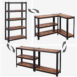 Helloshop26 Lot de 2 étagères à 5 niveaux 150 cm charge totale 650 kg (130 kg/niveau) étagère de style industriel planches réglables pour salon cuisine noir et marron rustique 12_0003227