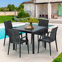 Table Carrée Noire 90x90cm Avec 4 Chaises Colorées Grand Soleil Set Extérieur Bar Café ARM Bistrot Passion, Couleur: Noir