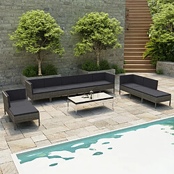 vidaXL Salon de jardin 10 pcs avec coussins Résine tressée Gris