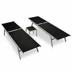 Maison Chic Lot de 2 Chaises longues avec table | Bain de soleil Relax | Transat acier et textilène noir -GKD13052