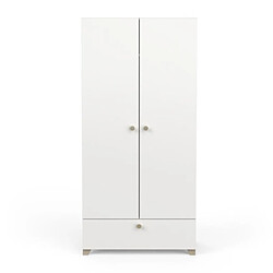 Dansmamaison Armoire penderie 2 portes battantes 1 tiroir Blanc mat/Chêne clair - ZILY