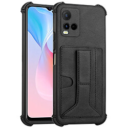 Coque en TPU + PU avec béquille et porte-carte, noir pour votre Vivo Y33s/Y21 (2021)/Y21s (2021)