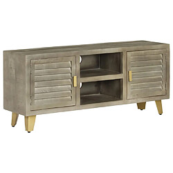 Helloshop26 Meuble télé buffet tv télévision design pratique bois solide de manguier gris avec laiton 110 cm 2502186/2