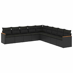 Maison Chic Salon de jardin 9 pcs avec coussins | Ensemble de Table et chaises | Mobilier d'Extérieur noir résine tressée -GKD66449