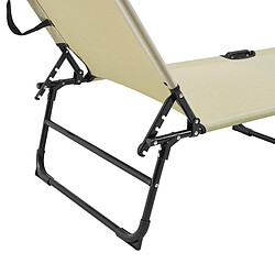 Helloshop26 Bain de soleil transat chaise longue pliable avec pare-soleil acier PVC polyester 187 cm crème 03_0000987