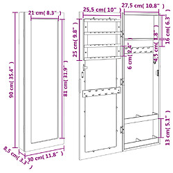 vidaXL Armoire à bijoux avec miroir murale noir 30x8,5x90 cm pas cher