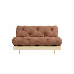 Inside 75 Canapé convertible futon ROOTS pin naturel tissu brun argile couchage 140x200 cm.