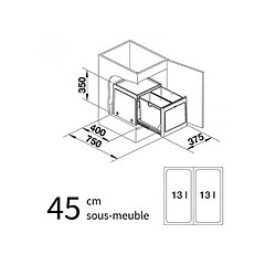 Poubelle tri sélectif 2x13l plastique noir - 517467 - BLANCO