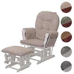 Mendler Fauteuil relax HWC-C76, fauteuil à bascule Fauteuil à bascule avec pouf Tissu/Textile chenille (465g/m²) ~ crème, piètement blanc