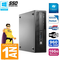 PC HP EliteDesk 800 G1 SFF Intel G3220 16Go Disque 960Go SSD Graveur DVD Wifi W7 - Occasion