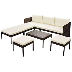 Maison Chic Salon de jardin 6 pcs + coussins - Mobilier/Meubles de jardin - Table et chaises d'extérieur Résine tressée Marron -MN65139