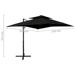 vidaXL Parasol de jardin en porte-à-faux à double toit 250x250 cm noir pas cher