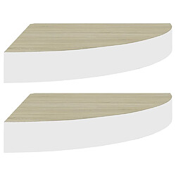 vidaXL Étagères d'angle murales 2 pcs Chêne et blanc 25x25x3,8 cm MDF