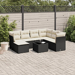 vidaXL Salon de jardin 8 pcs avec coussins noir résine tressée